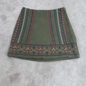 Abercrombie & Fitch Skirt Womens 2 Olive Green Aztec Mini Skirts Embroidered