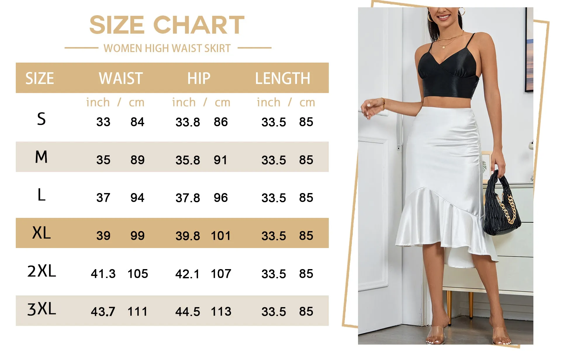 ALCEA ROSEA Women High Waist Satin Skirt Fishtail Silky Skirts Bodycon Stretchy Mermaid Pencil Midi Skirt White
