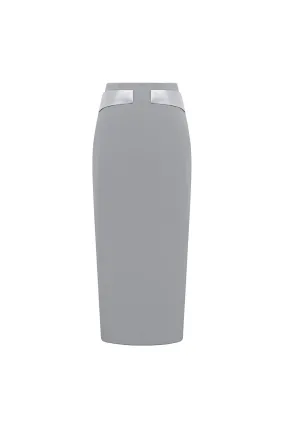 Almeria Straight Back Slit Satin Crepe Midi Skirt