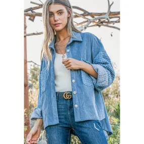 And The Why Button Down Corduroy Contrast Texture Long Sleeve Shacket