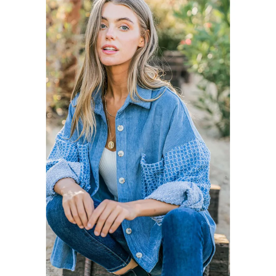 And The Why Button Down Corduroy Contrast Texture Long Sleeve Shacket