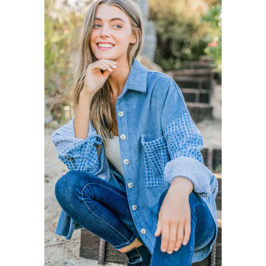 And The Why Button Down Corduroy Contrast Texture Long Sleeve Shacket