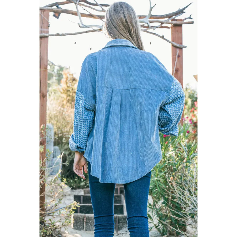 And The Why Button Down Corduroy Contrast Texture Long Sleeve Shacket