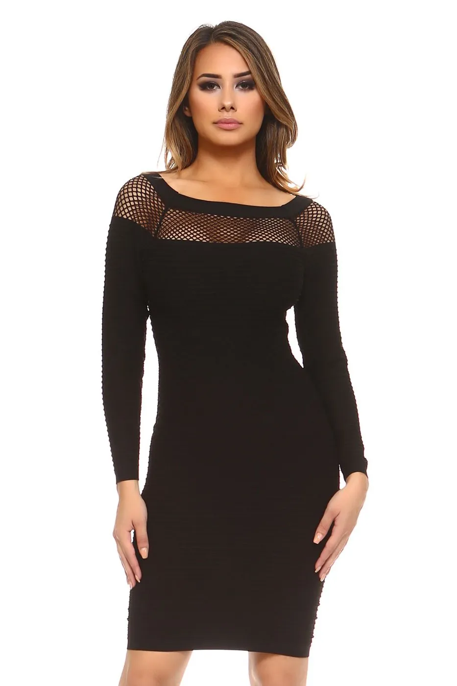Bad and Bandage Mesh Inset Bodycon Dress