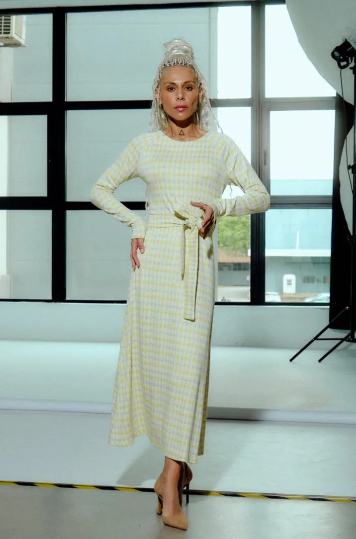 Belted Plaid Maxi Dress