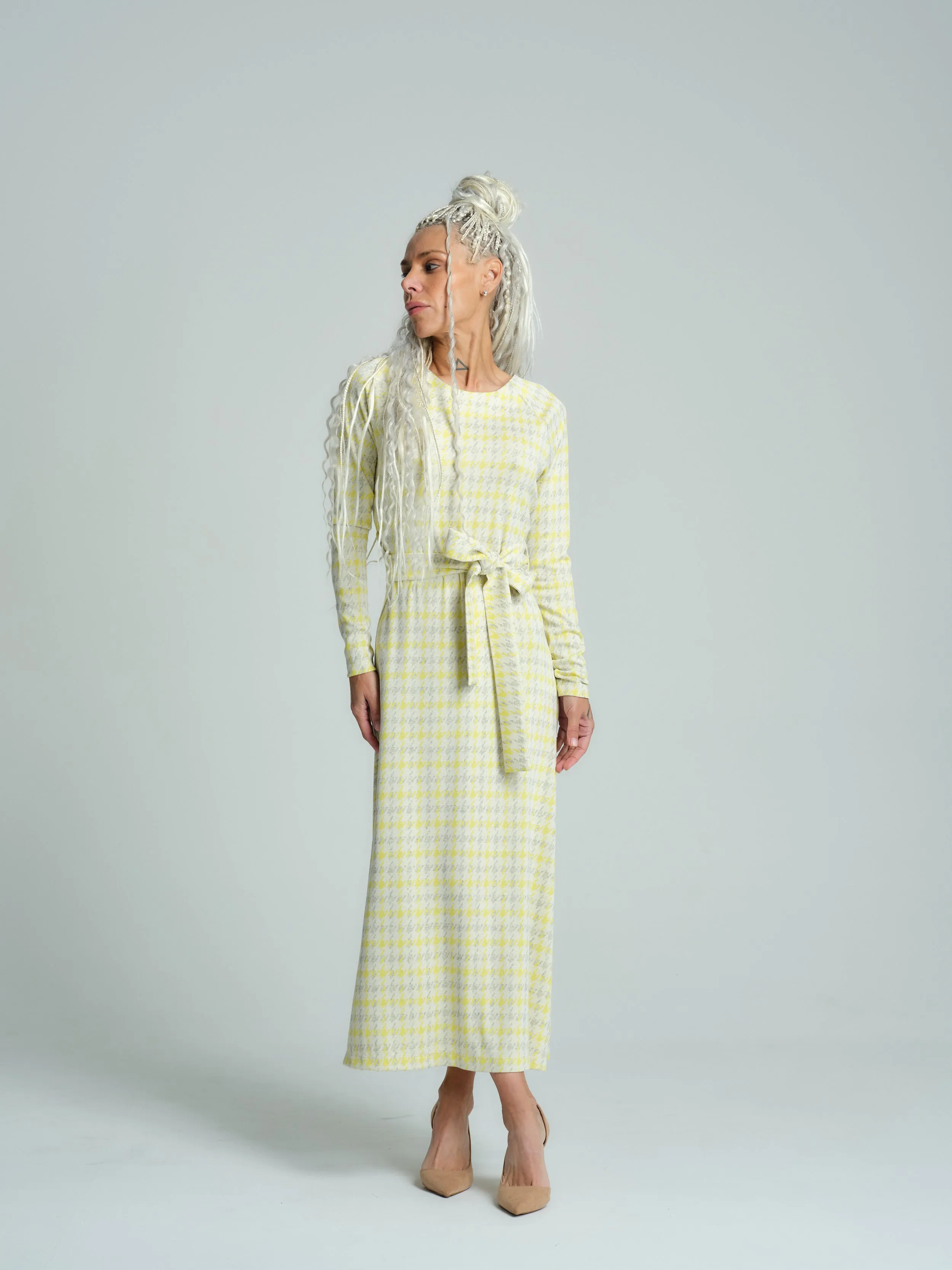 Belted Plaid Maxi Dress