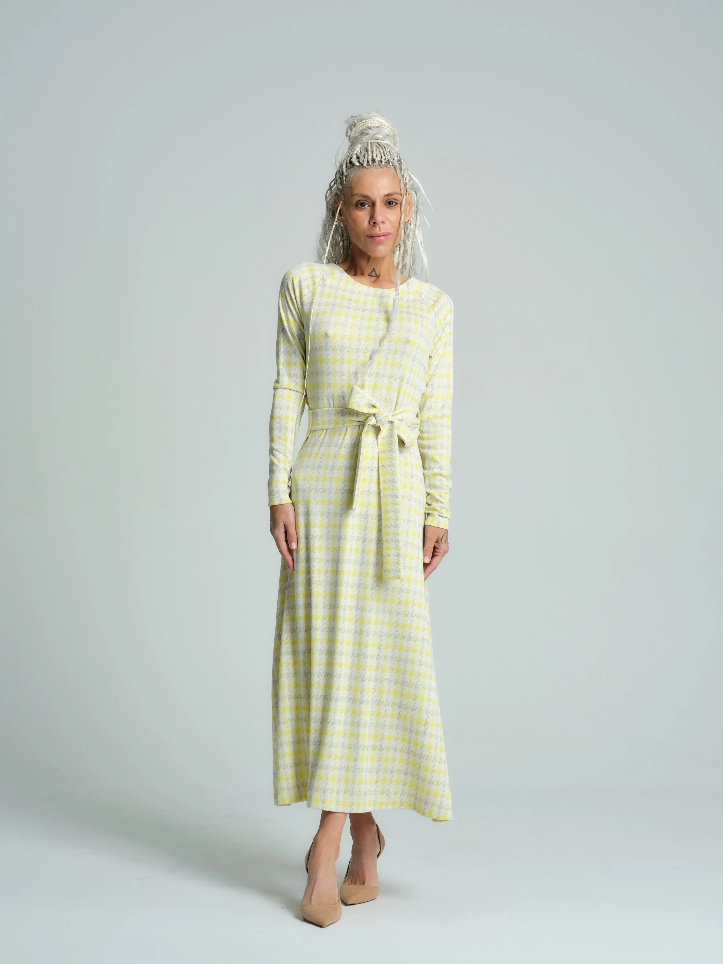 Belted Plaid Maxi Dress