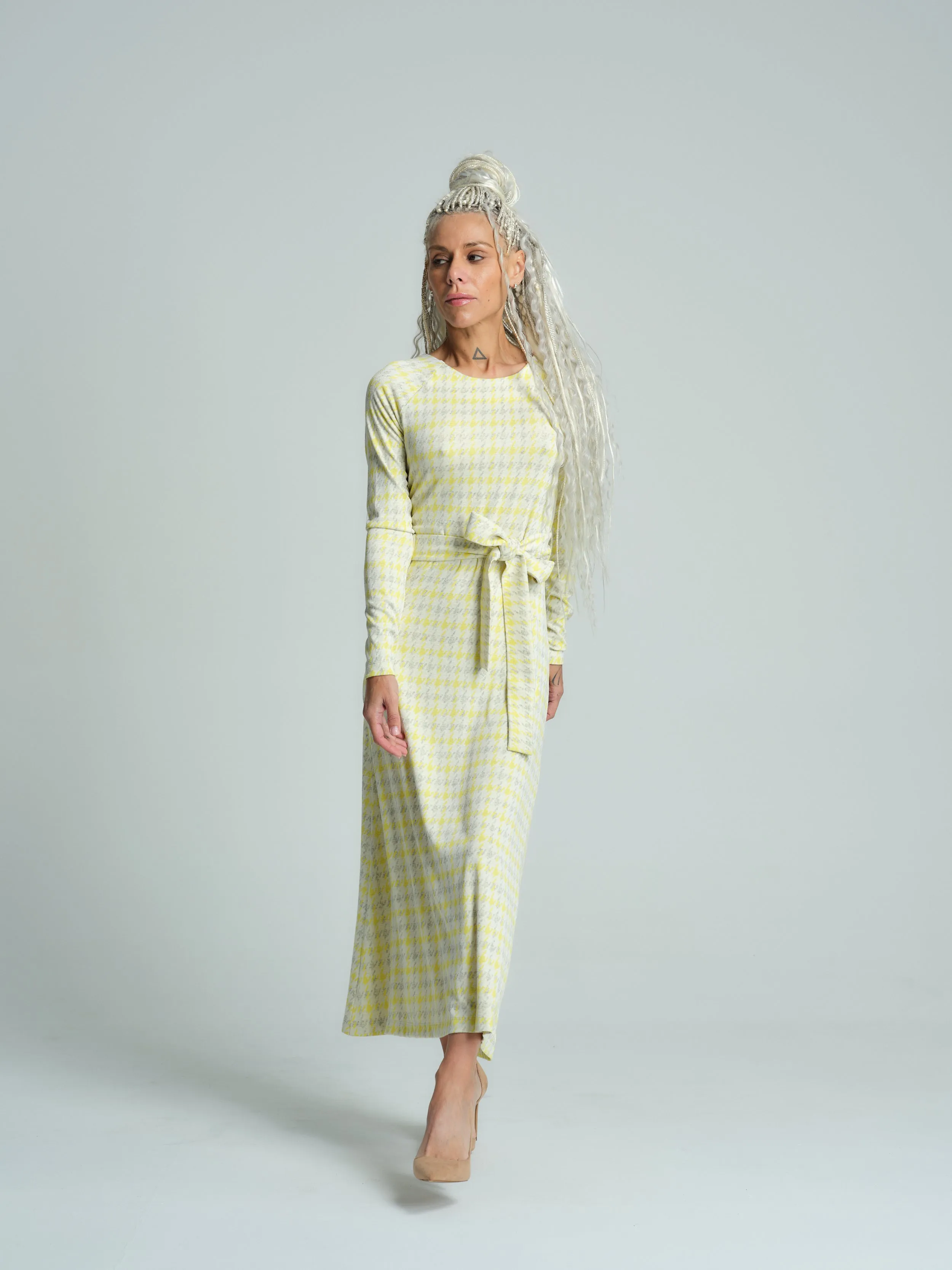 Belted Plaid Maxi Dress