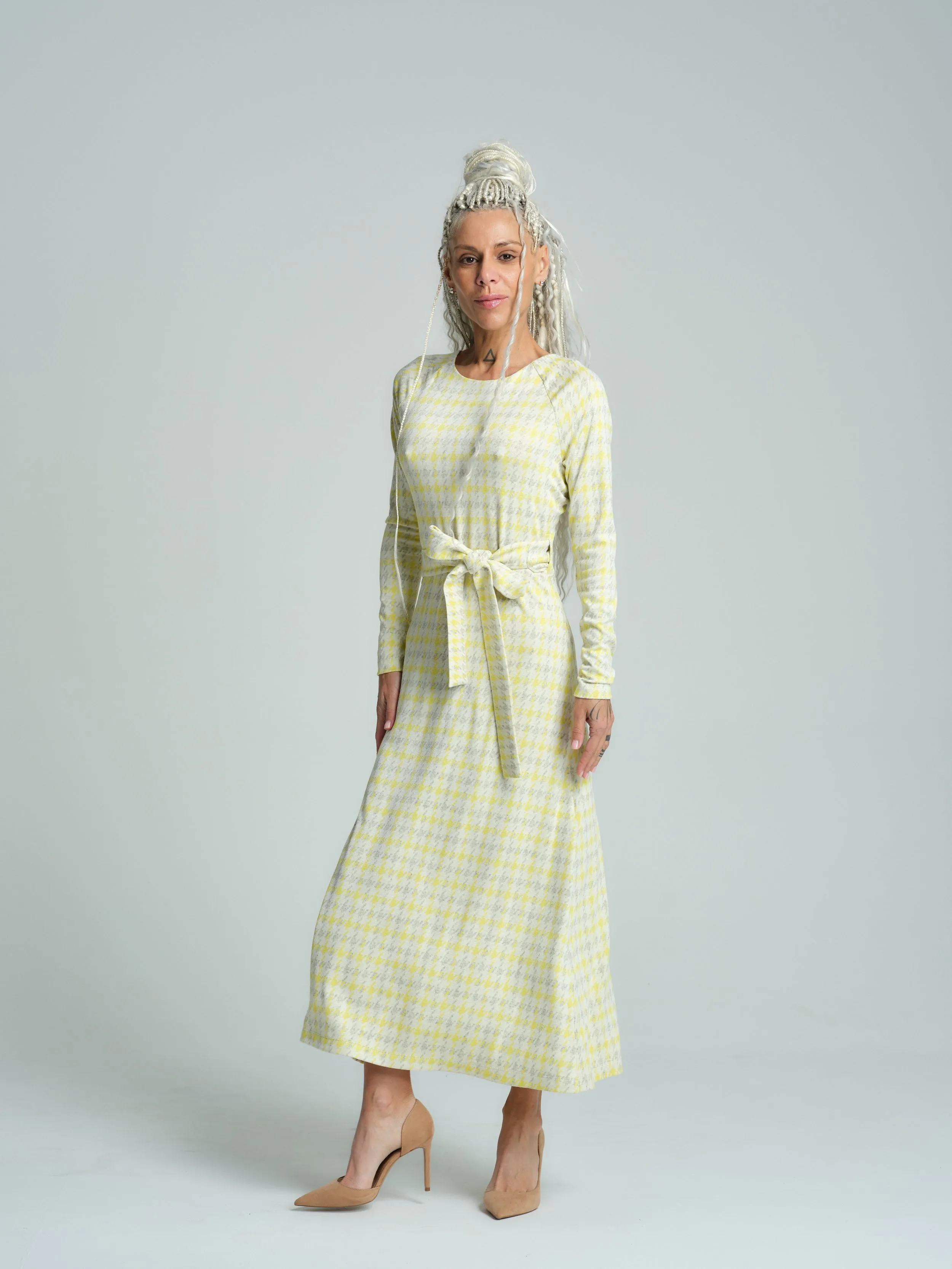 Belted Plaid Maxi Dress