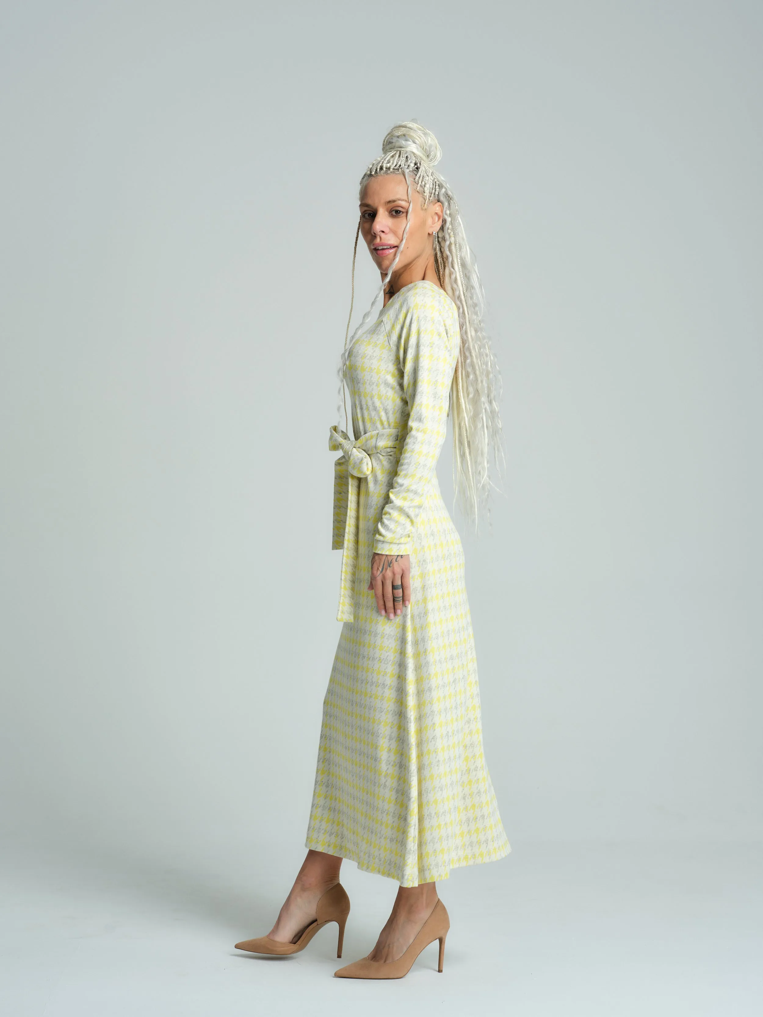 Belted Plaid Maxi Dress