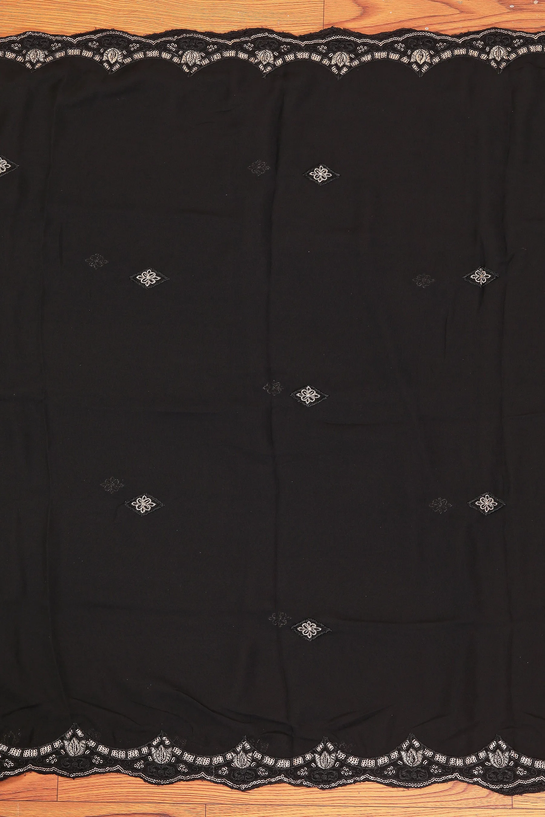 Black Zari Embroidered Poly Georgette Dress Material with Dupatta
