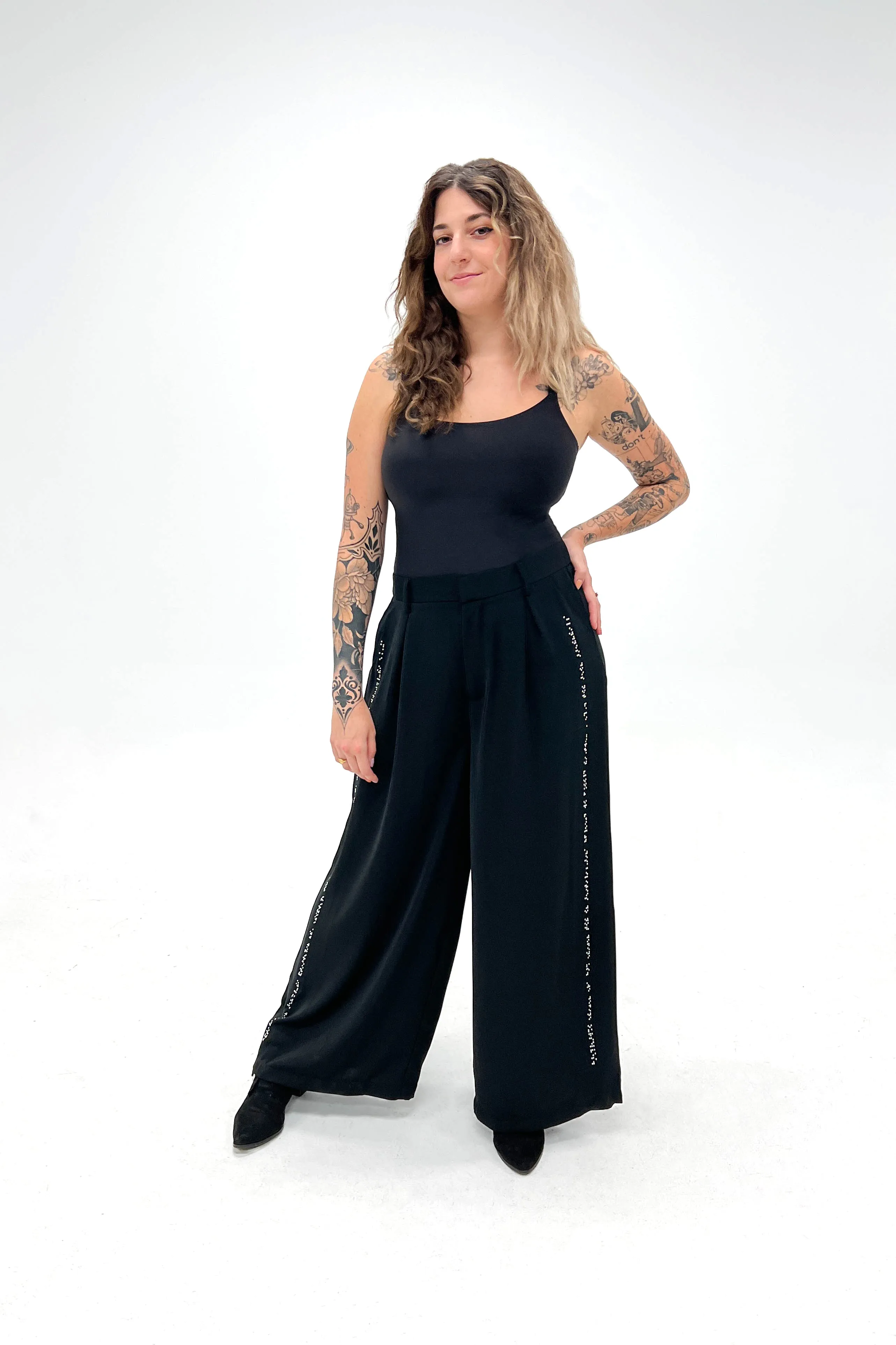 Braille Pants: Black Wide Leg