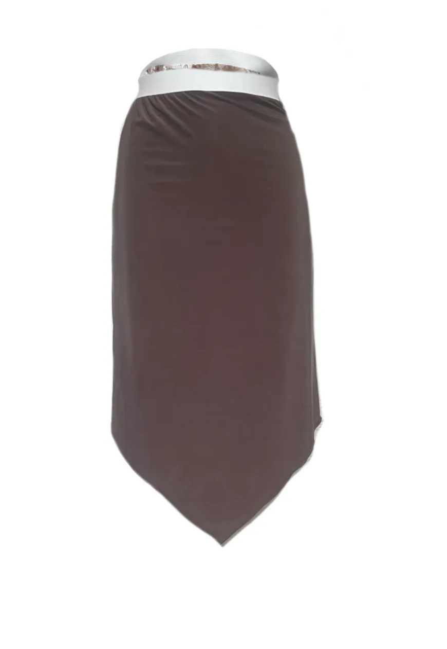 BROWN/FLOWER REVERSIBLE POINTED HEM SKIRT (02)