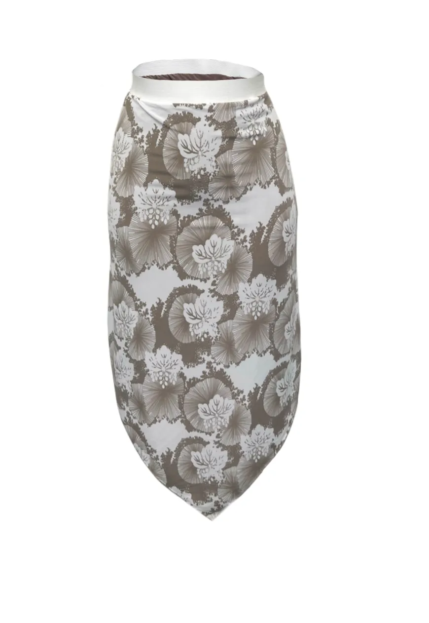 BROWN/FLOWER REVERSIBLE POINTED HEM SKIRT (02)