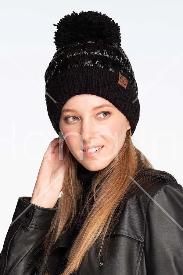 C.C Metallic Beanie with Knit Pom and Cuff - Assorted Colors