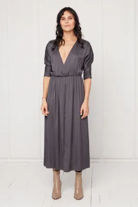 CIARA oversized kimono sleeve midi dress in dark grey