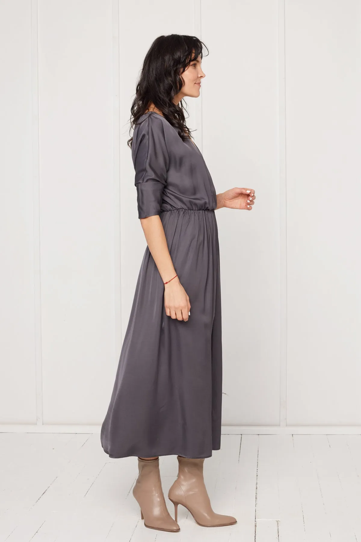 CIARA oversized kimono sleeve midi dress in dark grey