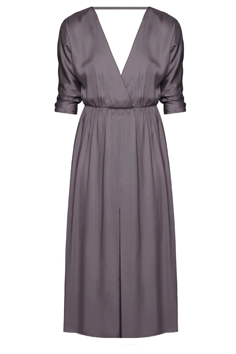 CIARA oversized kimono sleeve midi dress in dark grey