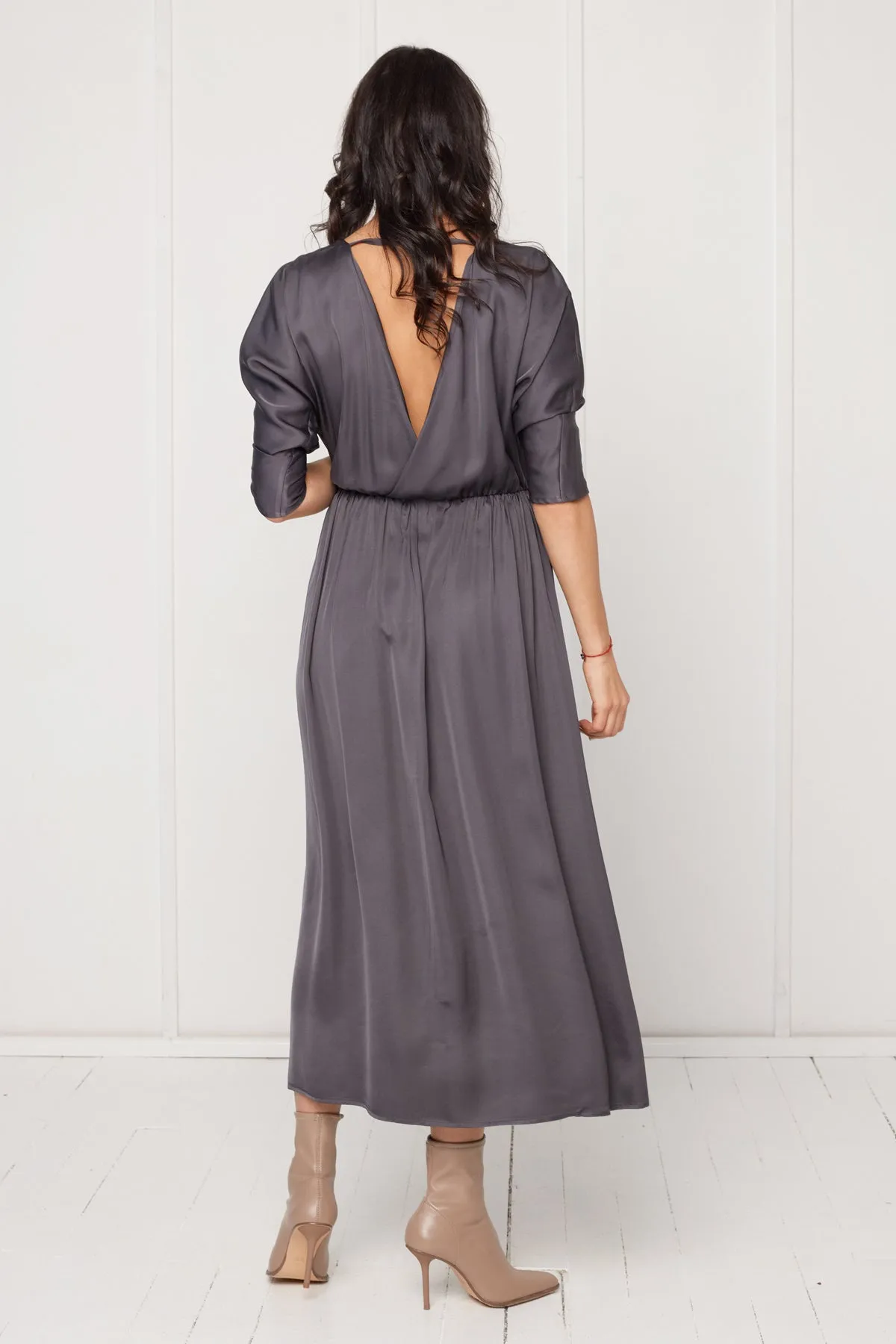 CIARA oversized kimono sleeve midi dress in dark grey