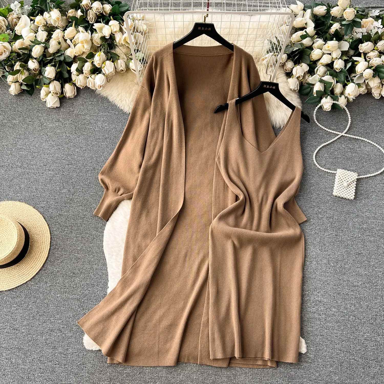 Cope Cardigan&Slip Dress Knitted 2Pcs