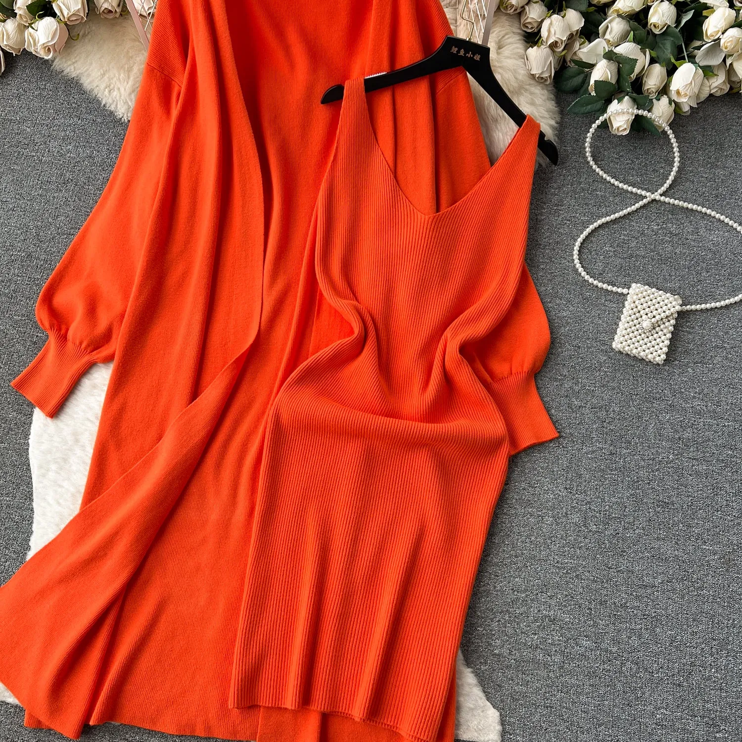 Cope Cardigan&Slip Dress Knitted 2Pcs