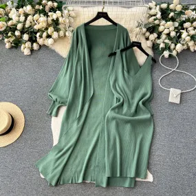 Cope Cardigan&Slip Dress Knitted 2Pcs