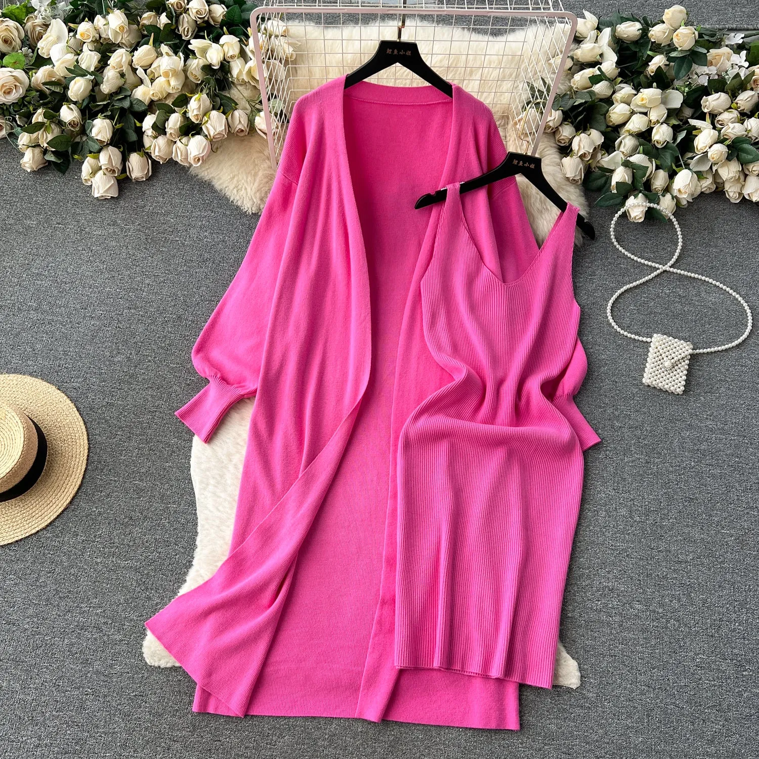 Cope Cardigan&Slip Dress Knitted 2Pcs