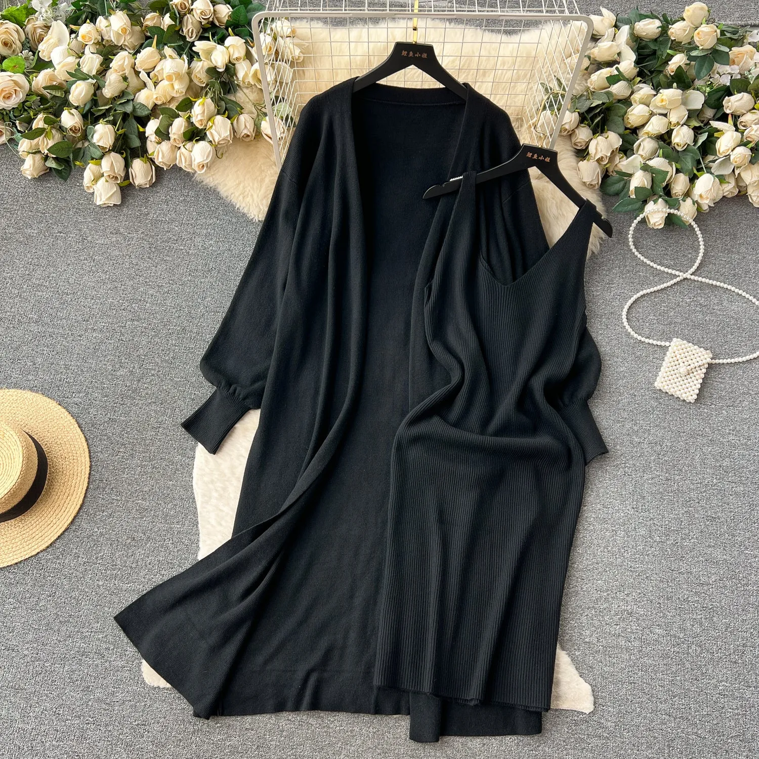 Cope Cardigan&Slip Dress Knitted 2Pcs