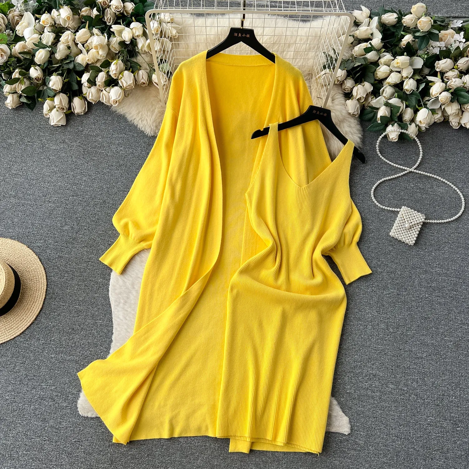 Cope Cardigan&Slip Dress Knitted 2Pcs