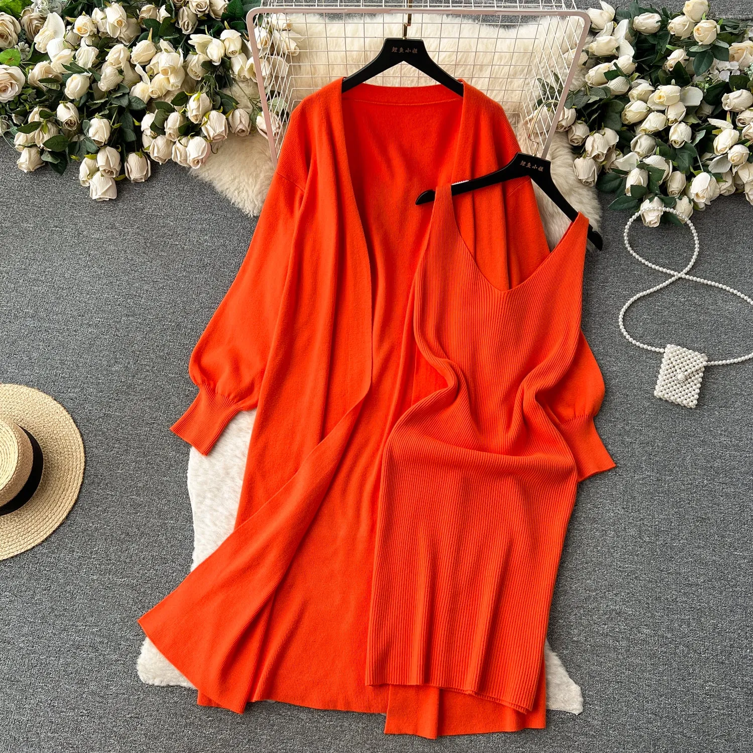 Cope Cardigan&Slip Dress Knitted 2Pcs