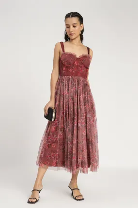 Dane Purple Floral Corset Midi Dress