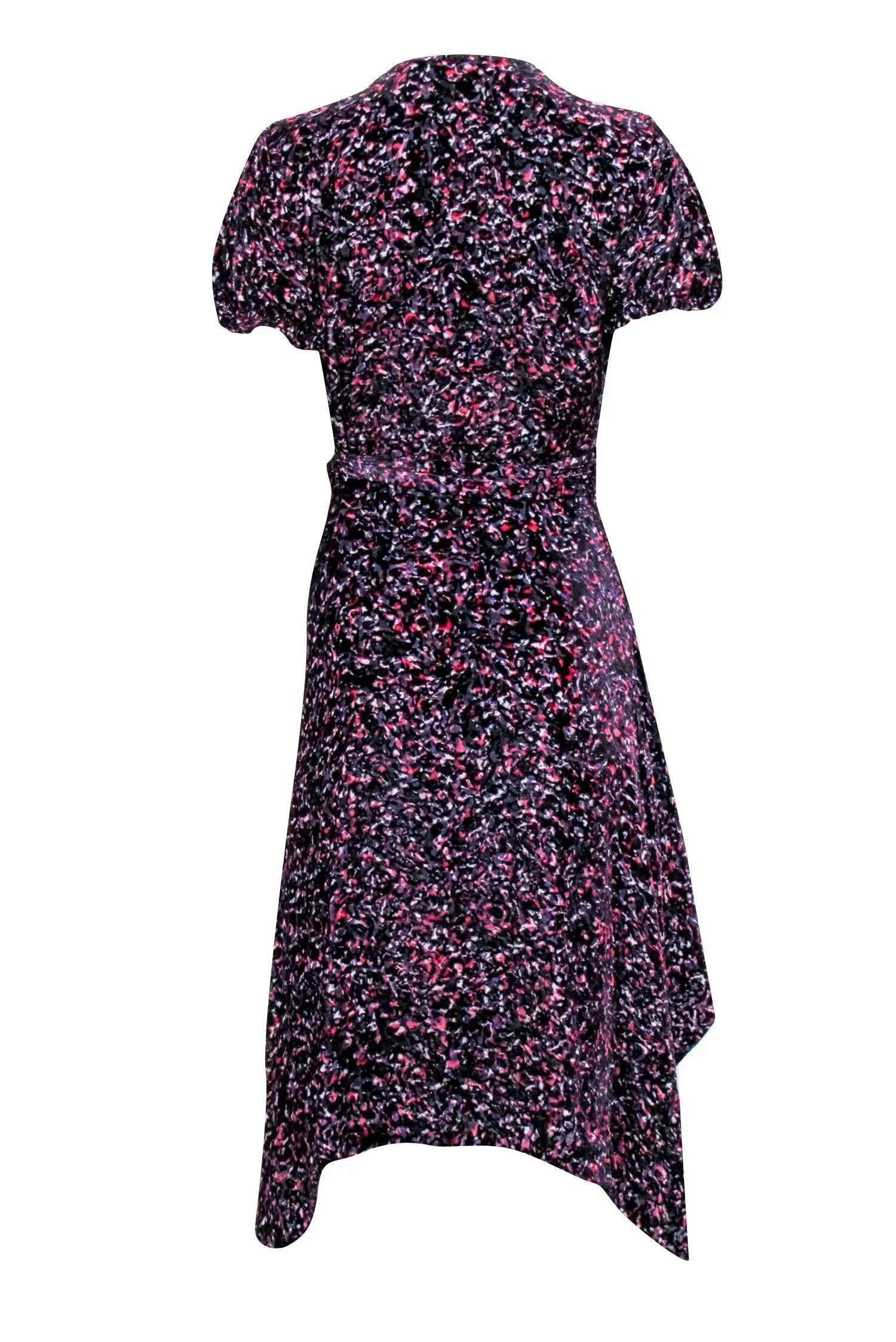 Diane von Furstenberg - Black w/ Pink & Purple Velvet Burn Out Print Dress Sz M