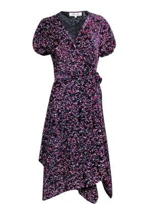 Diane von Furstenberg - Black w/ Pink & Purple Velvet Burn Out Print Dress Sz M