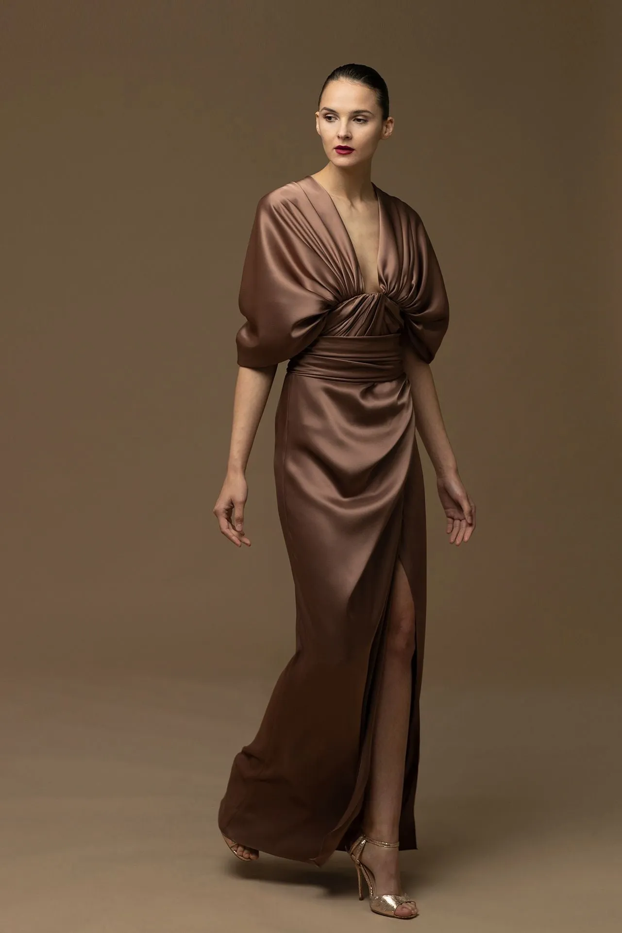 Draped Fitted Skirt with Batwing Sleeves