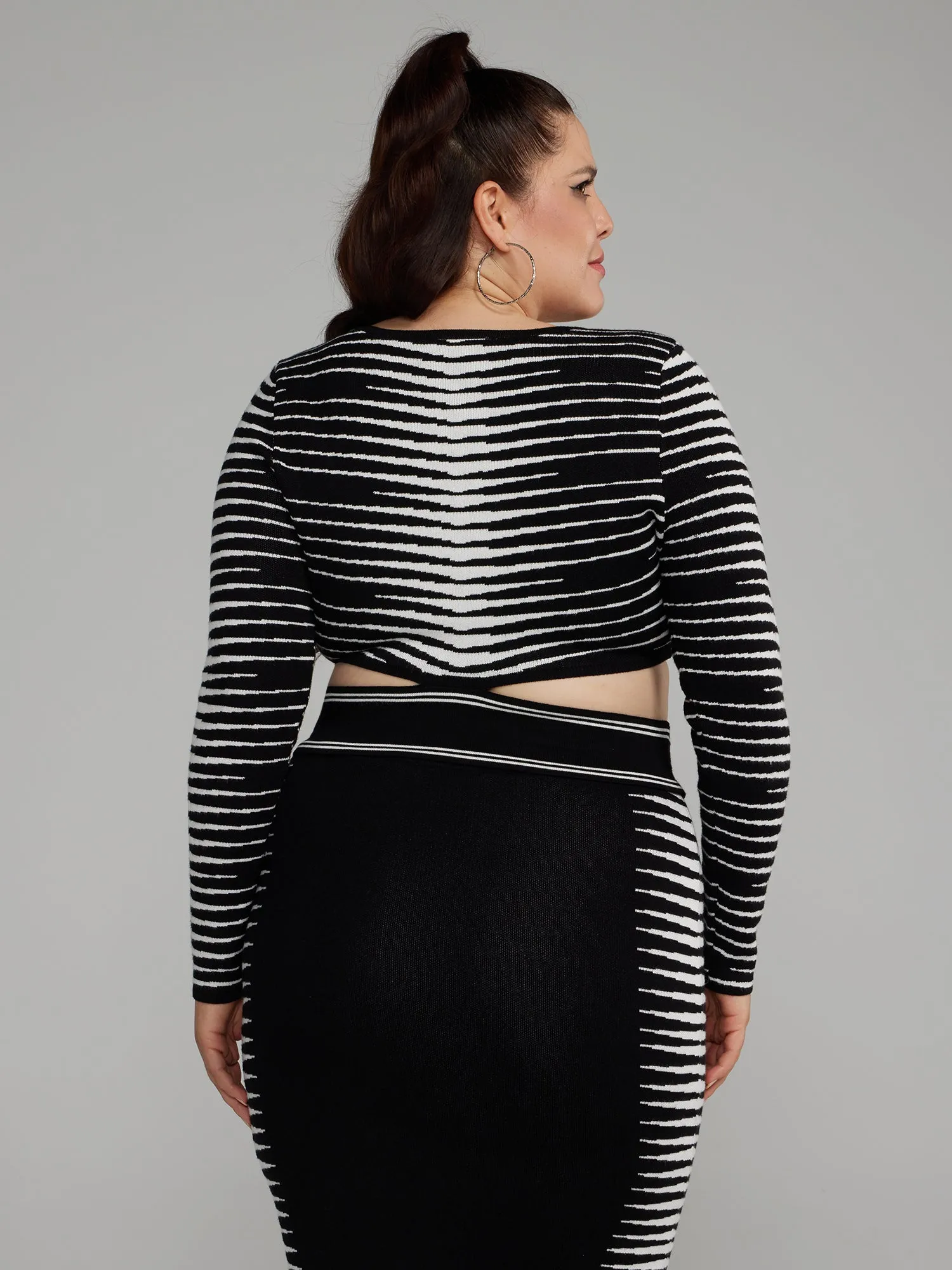 Fashion To Figure - Illusion Print Waist Cut-Out Sweater