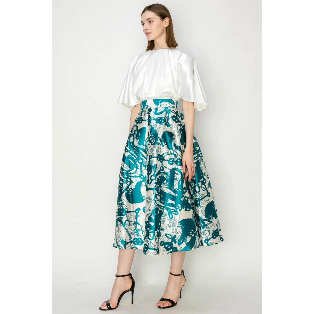 Grace Skirt in Teal & White