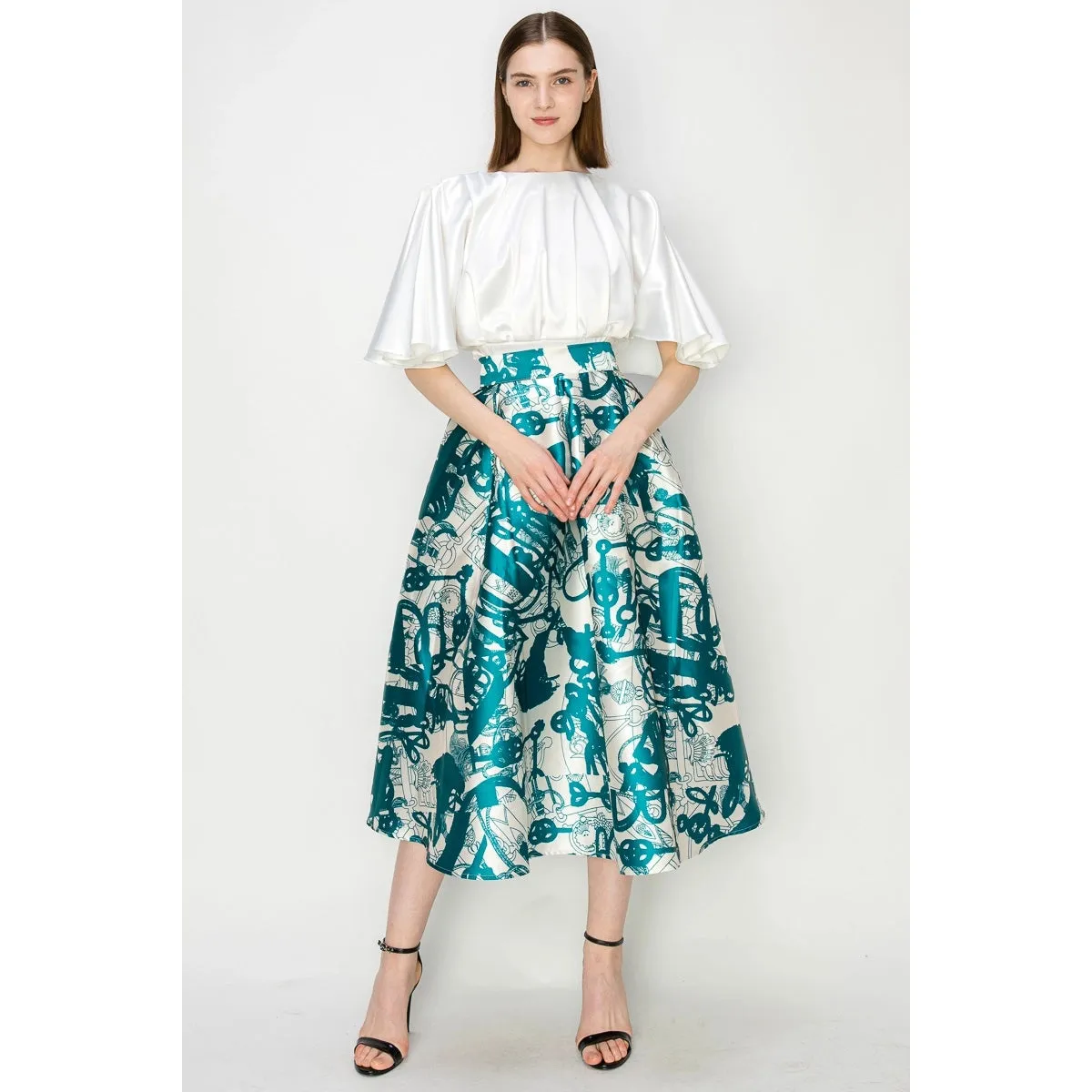 Grace Skirt in Teal & White