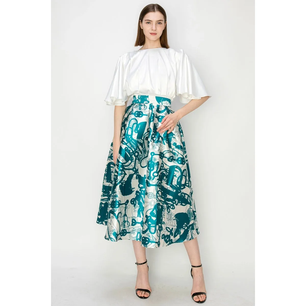 Grace Skirt in Teal & White