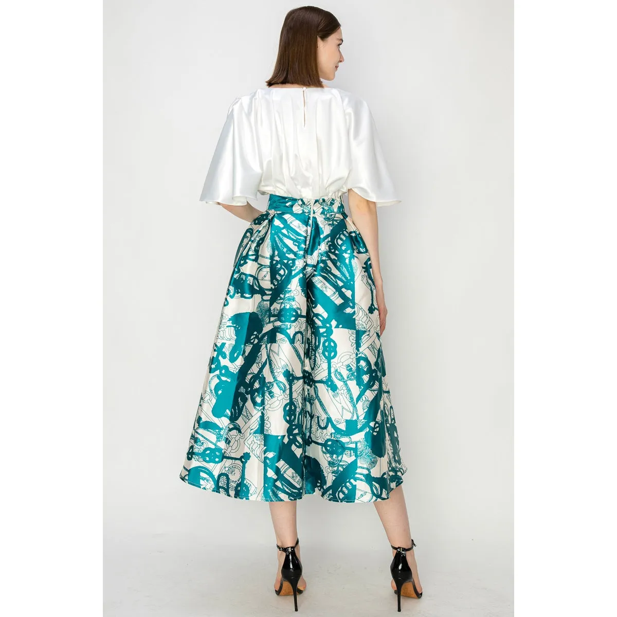 Grace Skirt in Teal & White