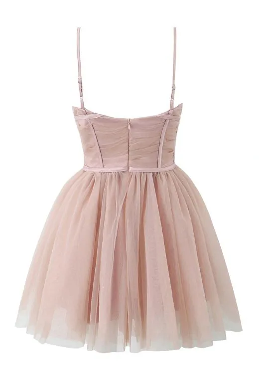 Kaya Bodycon Mini Wrap Tulle Dress - Oyster Pink