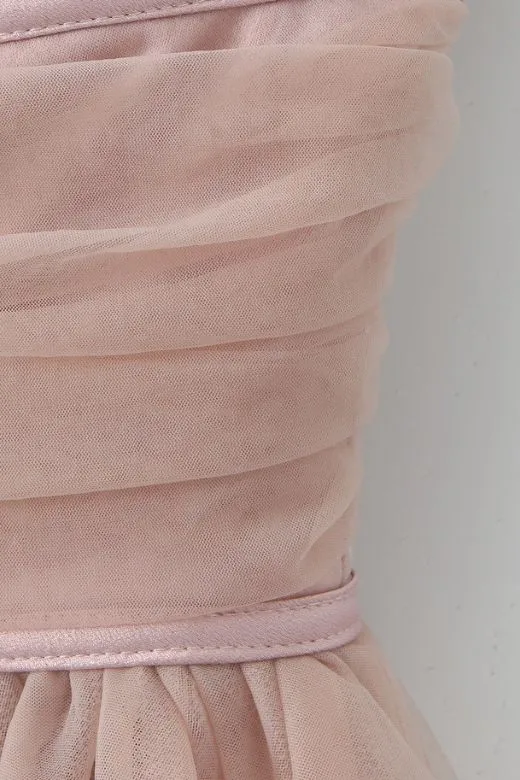 Kaya Bodycon Mini Wrap Tulle Dress - Oyster Pink