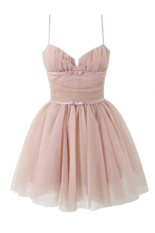 Kaya Bodycon Mini Wrap Tulle Dress - Oyster Pink