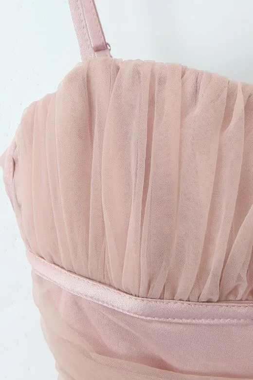 Kaya Bodycon Mini Wrap Tulle Dress - Oyster Pink