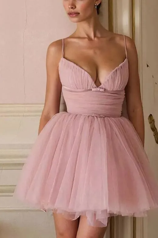 Kaya Bodycon Mini Wrap Tulle Dress - Oyster Pink