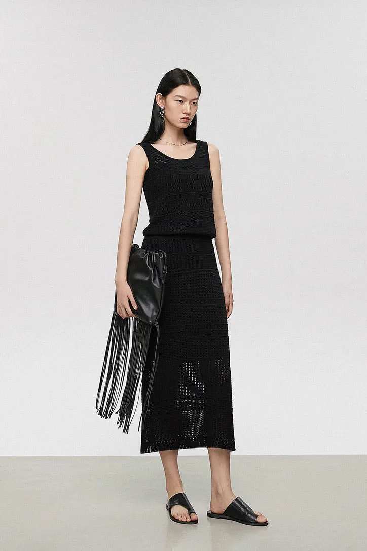 Knitted Net H-Line Skirt in Black