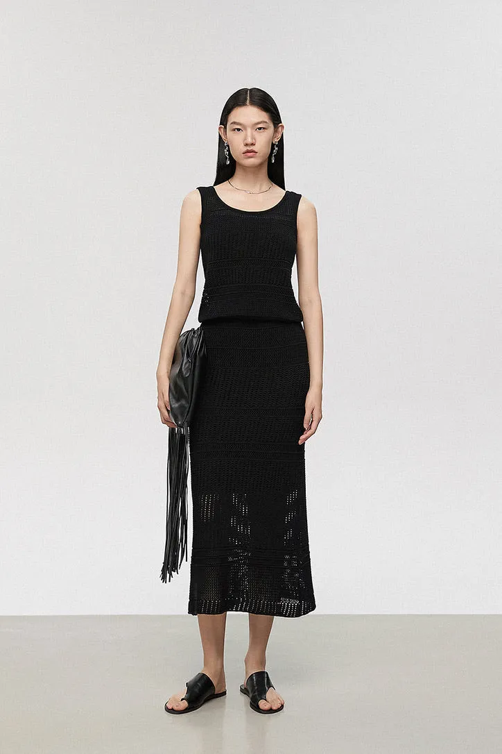 Knitted Net H-Line Skirt in Black