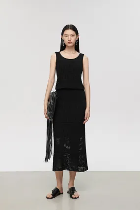 Knitted Net H-Line Skirt in Black