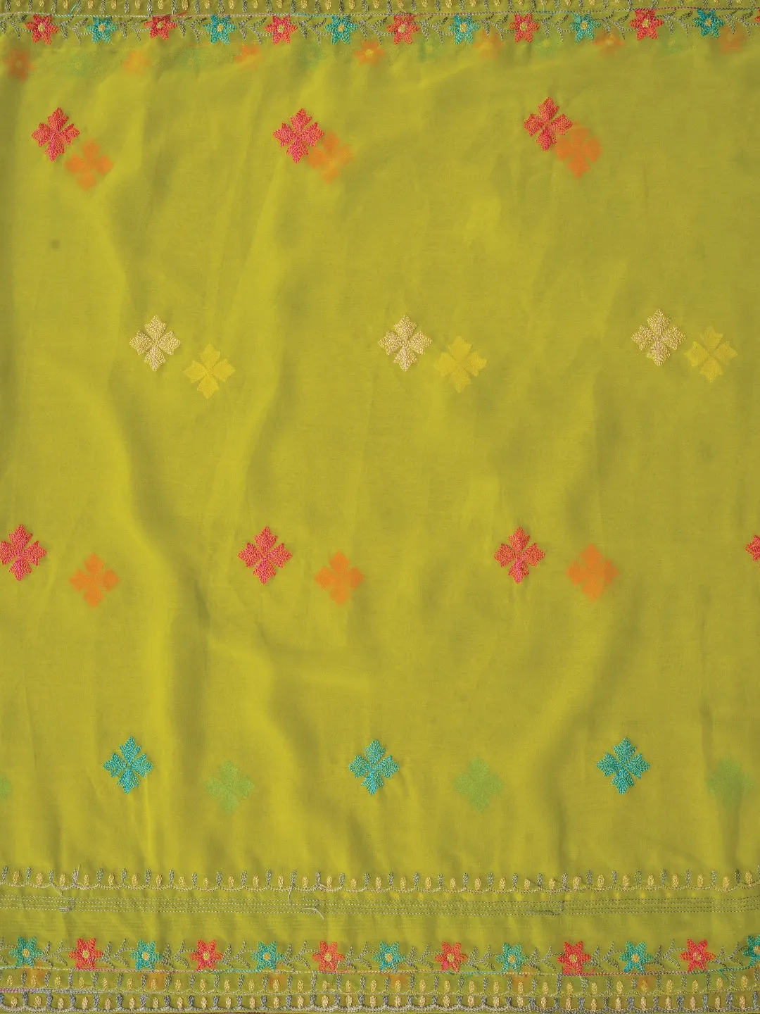 Light Green Sequin Embroidered Silk Georgette Dress Material with Dupatta