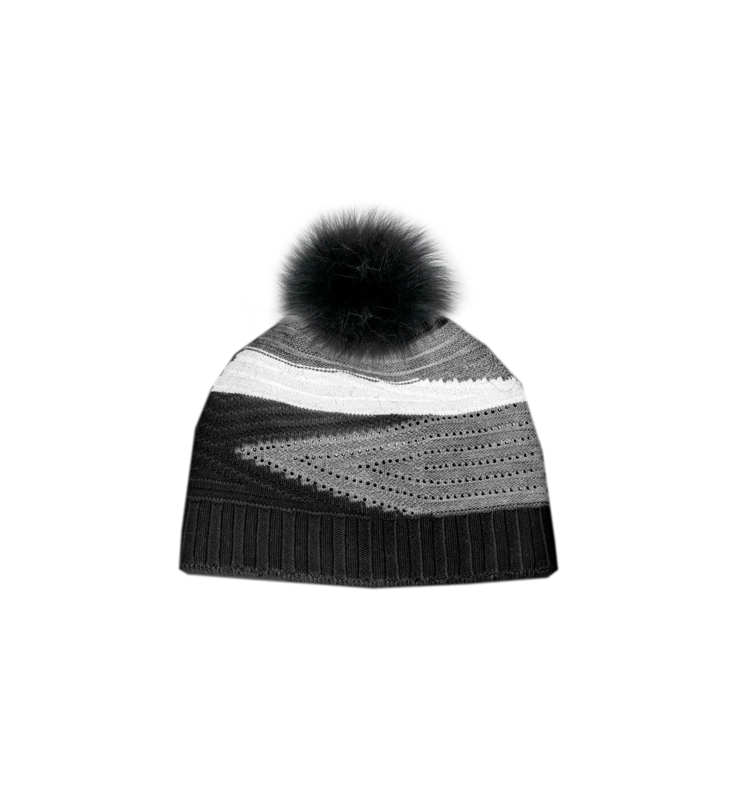 Mitchie's Matchings | Arrow Knitted Hat with Fox Fur Pom