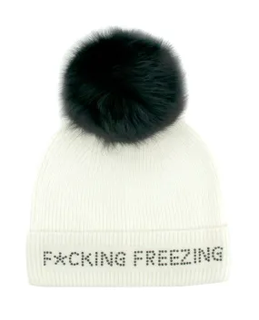 Mitchie's Matchings | F*cking Freezing Knitted Hat with Fox Fur Pom | Women's